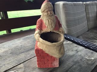 Vintage Paper Mache Santa Claus At The Chimney