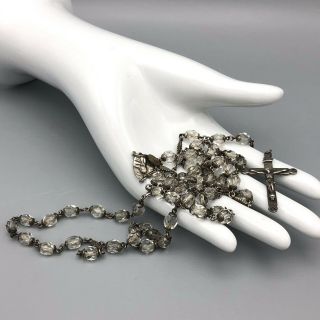 Vintage Sterling Silver And Faceted Crystal Rosary Double Capped Catholic