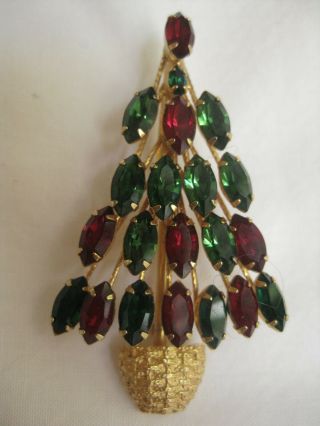 Gorgeous Napier Vintage Christmas Tree Brooch Pin W/ Red & Green Rhinestones