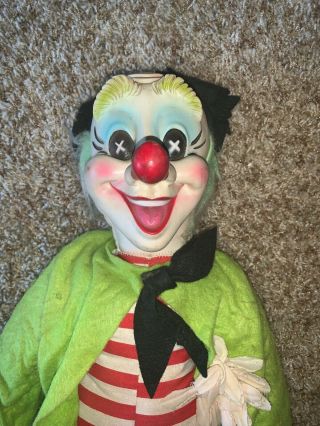 Vintage 23” Rushton Clown Doll Rubber Face Plush Stuffed Animal Circus