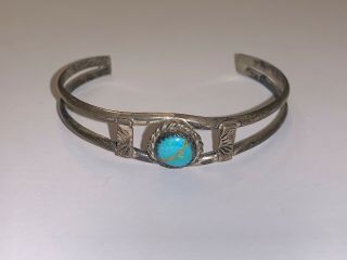 Old Pawn Vintage Navajo Natural Carved Turquoise Sterling Cuff Bracelet,  Signed P