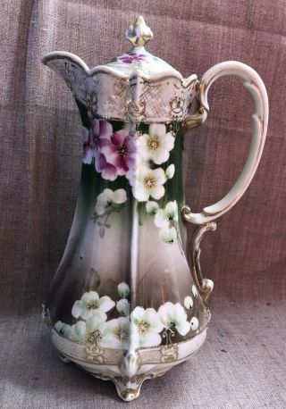 Vintage Porcelain Moriage Handpainted Footed Teapot Coffee Pot ? Japanese Floral