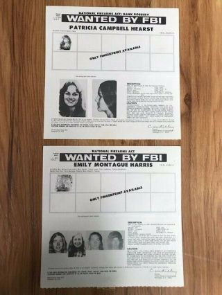 1974 Fbi Wanted Posters Patty Hearst And Emily Harris Symbionese Army