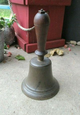 Old Vintage Antique Brass Wood Handle Dinner School Teacher Ringing Bell
