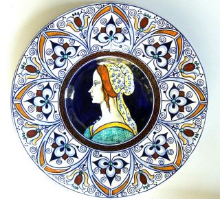 Antique Faenza Italian Porcelain Portrait Hand Painted Plate Majolica