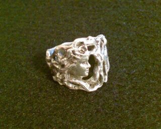 Vintage Signed Sterling Silver Art Nouveau Style Lady Figural Ring Size 8 3/4