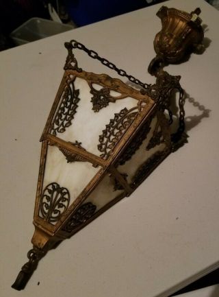 Antique Caramel Slag Glass Hanging Light Fixture