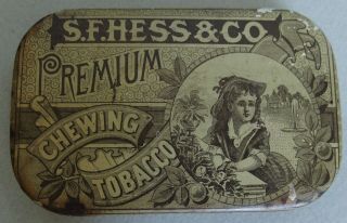 Very Htf S.  F.  Hess & Co Advertising Flat Pocket Tobacco Tin Pretty,