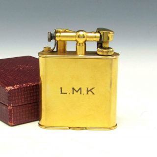 Vintage Dunhill Unique " B " Size Gold Plated Liftarm Petrol Lighter W/ Box