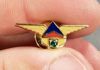 Vintage Delta Airlines 10k Gold Flight Attendant Service Pin W/stone