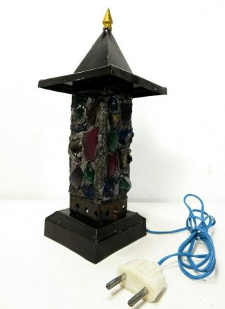 Vtg Slag Glass Chunk Peter Marsh Table Lamp Gothic Arts Crafts Halloween Mcm Nr