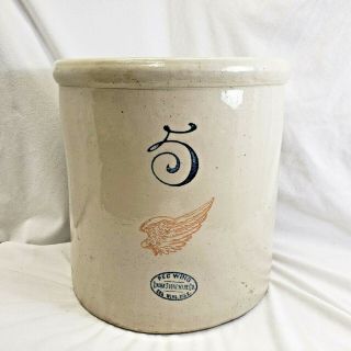 Vintage Red Wing Union Stoneware Co 5 Gal Porcelain Crock Pot Antique
