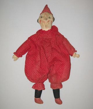 Antique Early 1900s Hand Made Folk Art Cloth Clown / Witch Doll 21 " Painted Face