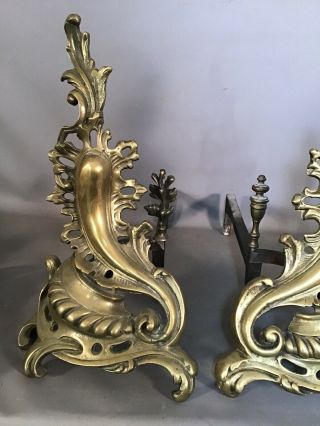 Pair (2) Antique FRENCH BRONZE Old LOUIS XVI Style FIREPLACE Victorian ANDIRONS 2