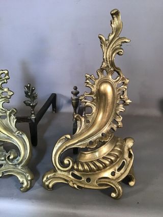 Pair (2) Antique FRENCH BRONZE Old LOUIS XVI Style FIREPLACE Victorian ANDIRONS 3