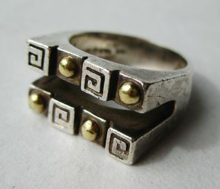 Vintage Sterling Silver 18k Gold Modernist Abstract Designer Ring Size 8