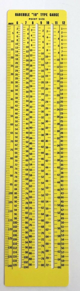 Vtg Haberule 1963 " 10 " Type Gauge Point Size Ruler Pica Elite Arthur Brown & Bro