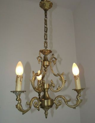 Heavy Antique French Rococo Style 3 Arm Ornate Bronze Cage Style Chandelier 1467