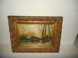 Very Old Oil Painting,  Winterlandscape With A Cottage In The Woods,  Great Frame