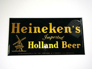 Vintage Heineken Imported Holland Beer 10 " X 5 " Oval Gold Black Metal Wall Sign
