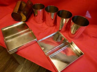 Pair Edwardian 1901 Silver Plate Sandwich Boxes With Cased Set Of 4 Hunt Cups.