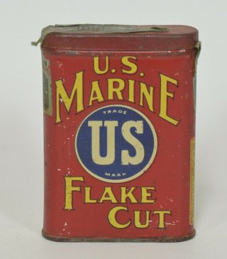 U.  S.  Marine Flake Cut Tobacco Pocket Tin Smoking Litho Can - Unclean