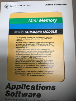 TI - 99/4A TI99/4 Command Module Mini Memory PHM 3058 NOS Rare 2