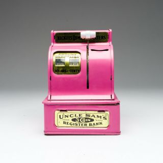 Vintage 1970 ' s Uncle Sam 3 - Coin Cash Register Bank in Pink 2