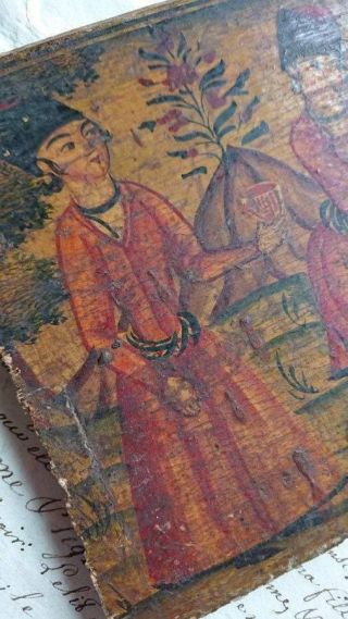 Antique Islamic Persian Kashmiri Painting On Wood 18th C