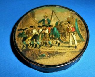 ANTIQUE EARLY 19THC PAPIER MACHE SNUFF BOX GANG OF CONVICTS AT WOOLWICH DOCKYARD 2