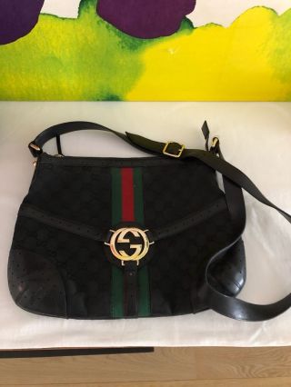 Authentic Vintage Gucci Web Reins Medallion Crossbody Shoulder Bag