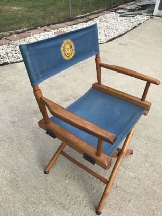 Vintage Telescope Folding Director Chair Walnut Canvas Uv Michigan Logo