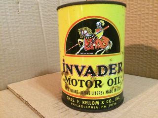 Vintage Invader Motor Oil Can Metal Full Mobil Sinclair Tydol Conoco Gulf Texaco