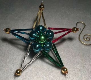 Vintage Mercury Glass Beaded MULTI COLORED RAINBOW STAR Christmas Ornament 4” 2
