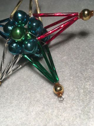 Vintage Mercury Glass Beaded MULTI COLORED RAINBOW STAR Christmas Ornament 4” 3