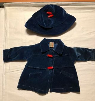 Vintage 1930’s Shirley Temple Doll Velvet Coat & Hat.  Tagged