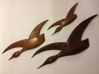 Vintage Mid Century Carved Wooden Teak Wall Birds In Flight 50’s 60’s 70’s