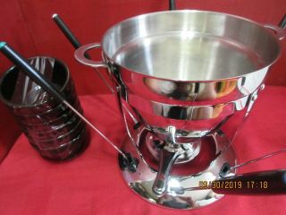 Vintage Farberware Stainless Steel Fondue Set,  Forks And Bowls Vgc