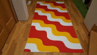Awesome Rare Vintage Mid Century Retro 70s Red Yellow White Wave Fabric Look