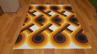 Awesome Rare Vintage Mid Century Retro 70s Brn Yel Criss Cross Loops Fabric Wow