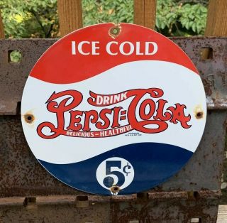 Vintage Pepsi Cola " Ice Cold " Porcelain Soda Beverage Sign