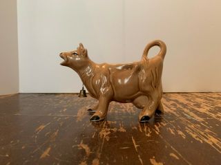 Vintage Ceramic Brown Cow Creamer With Bell