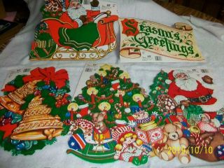 5 Vintage 1984 Christmas Die Cut 2 Side Flocked Wall Window Decorations Nos Lot3