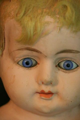 Antique Papier Mache Doll Head,  Large 8 1/2 In,  Glass Eyes,  Antique Doll Head