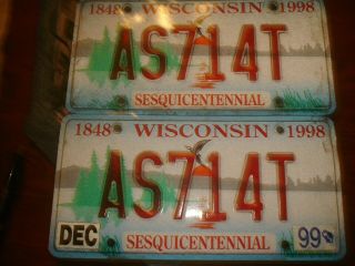 2 Wi Car License Plates 1848 - 1998 Sesquicentennial Shape