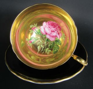 Rare Vintage " Windsor Bone China " Black Teacup And Saucer With Floating Rose