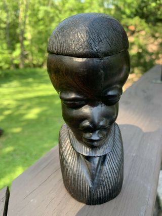 Vintage African Ebony Wood Hand Carved Head Statue Bust Tribe Sculpture