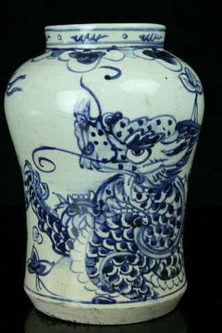Oct331f Korean Blue&white Porcelain Dragon&cloud Pot Vase Jar