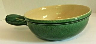 Vintage Landert Swiss Stoneware Fondue Pot 20 Ceramic Green Tan Handle
