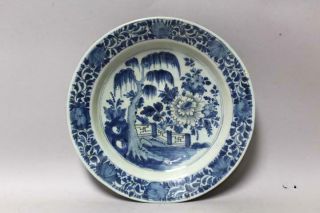A Great 17th C Dutch Delft Tin Glaze Charger In Blue With Bold Oriental Scene